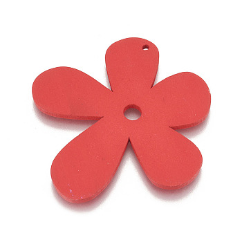 Wood Big Pendants, Flower, Dyed, Red, 57x56x2mm, Hole: 2mm