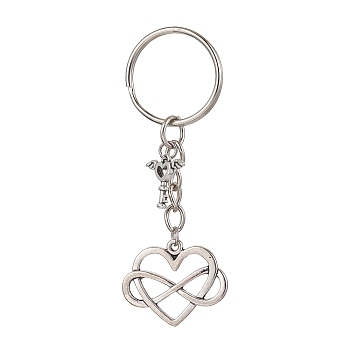 Valentine's Day Heart Alloy Pendant Keychain, with Iron Split Key Rings, Infinity, 7.6cm