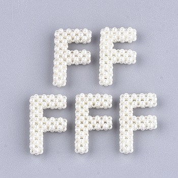 Handmade ABS Plastic Imitation Pearl Woven Beads, Letter, Letter.F, 33x20x7~8mm