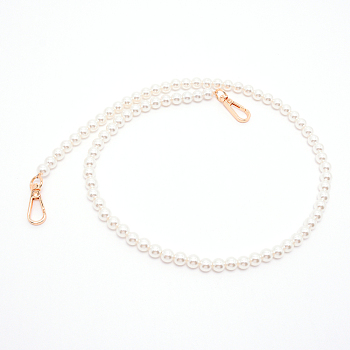 White Acrylic Round Beads Bag Handles, with Zinc Alloy Swivel Clasps and Steel Wire, for Bag Replacement Accessories, Light Gold, 80cm