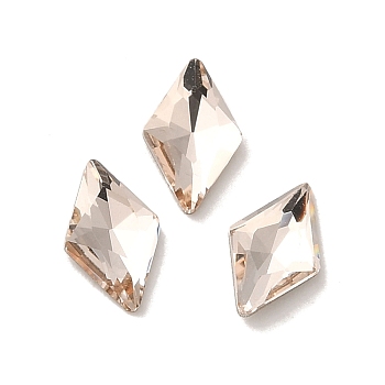 Glass Rhinestone Cabochons, Point Back & Back Plated, Faceted, Rhombus, Light Peach, 8x5x2mm