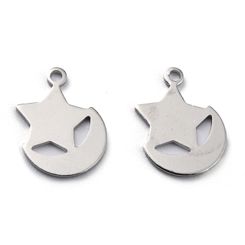 Brass Charms, Long-Lasting Plated, Star with Moon, Platinum, 12x9.5x0.6mm, Hole: 1mm