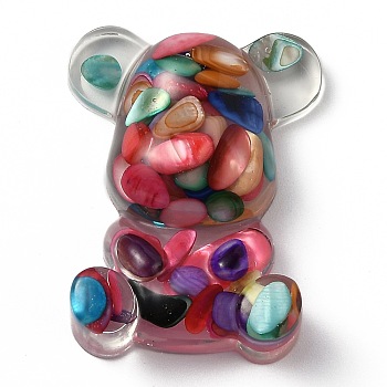 Resin Display Decorations, with Natural Shell Shards Inside, Bear, Colorful, 53.5x41x19.5mm