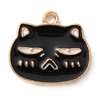 Alloy Enamel Pendants, Light Gold, Cat, Black, 15x15.5x1.7mm, Hole: 1.6mm