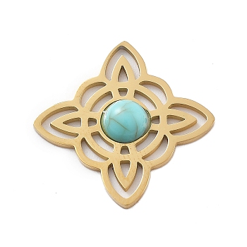 304 Stainless Steel Pave Synthetic Turquoise Pendants, Trinity Knot Charms/Links, Real 18K Gold Plated, Real 18K Gold Plated, 19.5x19.5x3mm, Hole: 1mm