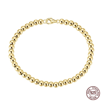 925 Sterling Silver Round Ball Chain Bracelets, with S925 Stamp, Golden, 7-1/8 inch(18cm)