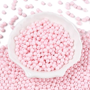 Opaque Baking Painted Glass Beads, Round, Pink, 5.5x4.5~5mm, Hole: 1mm, about 2500pcs/pound