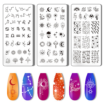 Stainless Steel DIY Nail Art Templates, Template Tool, Rectangle, Symbol, 12x6cm, 3pcs/set