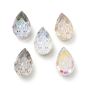Embossed K9 Glass Rhinestone Cabochons, Flat Back, Back Plated, Teardrop, Mixed Color, 14x9x4mm