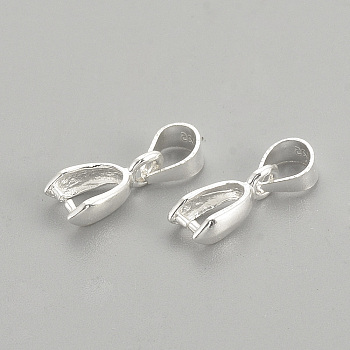 925 Sterling Silver Pendants, Ice Pick & Pinch Bails, with 925 Stamp, Silver, 12mm, Hole: 4mm, Pin: 0.5mm