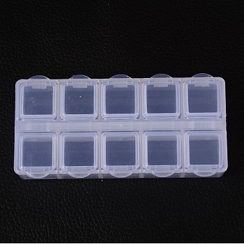 Cuboid Plastic Bead Containers, Flip Top Bead Storage, 10 Compartments, White, 8.8x4.4x2.05cm