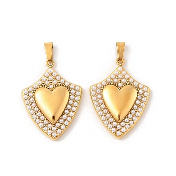 304 Stainless Steel Pendants, with ABS Plastic Imitation Pearl, Heart Charms, Ion Plating(IP), Golden, 27.5x20x4.5mm, Hole: 6x2.5mm