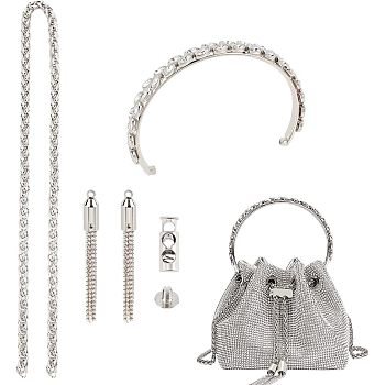 DIY Iron Tote Drawstring & Bag Handle Kits, including Wheat Chain, Rhinestone Tassel Pendant Decoration, Cord Lock, Screw, Crystal Rhinestone Bag Handles, Platinum