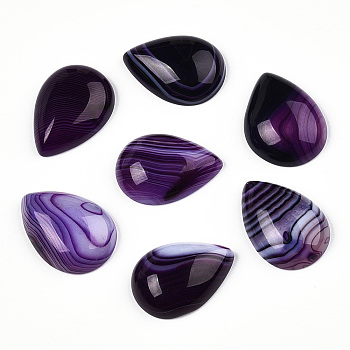 Natural Banded Agate/Striped Agate Cabochons, Dyed, Teardrop, Indigo, 25x18x6~7mm