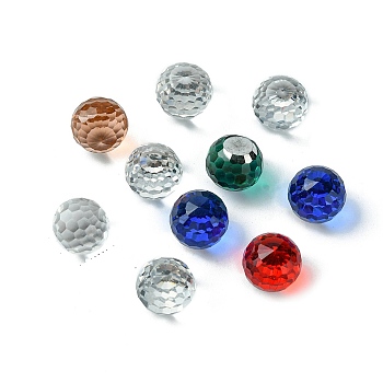 Faceted Round Glass Cabochons, Mixed Color, 8x7mm