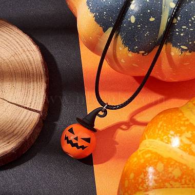 Ожерелья с подвеской в виде деревянной тыквы на тему Хэллоуина(NJEW-JN04847)-2