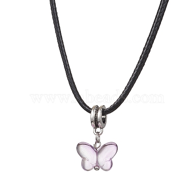 colliers à pendentif papillon en verre(NJEW-JN04572)-2