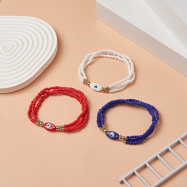 3 pcs 3 ensemble de bracelets multi-brins triple couche de perles de verre et de graines de verre et de perles de laiton pour les femmes(BJEW-JB09251)-2