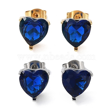 6 Pair 2 Color Heart Cubic Zirconia Stud Earrings(EJEW-A024-15B)-2