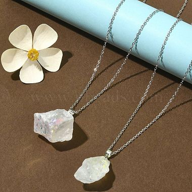 Natural Quartz Nugget Pendant Necklace with 304 Stainless Steel Chains(NJEW-JN04385-01)-6
