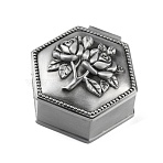 Hexagon Shaped Zinc Alloy Jewelry Box, 3D Rose Case for Gift Storage, Antique Silver, 5.6x5.8x3.4cm(OBOX-WH0001-03)