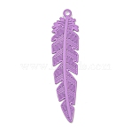 Spray Painted Brass Pendants,  Long-Lasting Plated, Feather, Purple, 34.5x8x0.2mm, Hole: 1.3mm(KK-S400-16B)