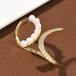 Brass Micro Pave Cubic Zirconia Cuff Open Rings, with ABS Plastic Pearl, Cadmium Free & Lead Free, Long-Lasting Plated, Rack Plating, Real 18K Gold Plated, 18x35mm(RJEW-C158-03G)