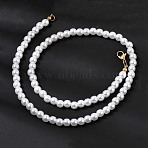 6MM White Round Plastic Pearl Beaded Necklaces for Women, with 304 Stainless Steel Clasps, Ion Plating(IP), Golden, 17.91 inch(45.5cm)(NJEW-L469-02G)