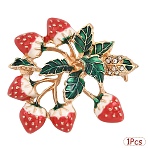 1Pc Alloy Enamel Strawberry Brooches, with Crystal Rhinestone, Colorful, 34x36.5x6.5mm(JEWB-YW0001-08A)