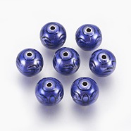 CCB Plastic Beads, with Enamel, Round, Blue, Antique Silver, 11.5~12x11.5~12mm, Hole: 1.6mm(CCB-G010-32AS)
