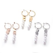 304 Stainless Steel Dangle Stud Earrings, with Acrylic Pearl, Mixed Color, 83mm, Pin: 0.8mm(EJEW-E240-09)