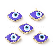Handmade Lampwork Pendants, with Rack Plating Brass Findings, Long-Lasting Plated, Evil Eye, Mauve, 17~18x21~22x4~4.5mm, Hole: 2mm(LAMP-F026-06C)
