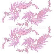 4Pcs 2 Style Leaf Computerized Embroidery Cloth Iron on/Sew on Patches, Costume Accessories, Appliques, Pink, 160x77x1mm, 2pcs/style(DIY-GF0008-58A)