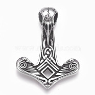 304 Stainless Steel Pendants, Anchor, Antique Silver, 48x35x10mm, Hole: 7mm(STAS-P225-086AS)