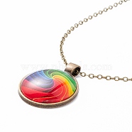 Rainbow Pride Necklace, Flat Round with Pattern Pendant Necklace for Men Women, Antique Bronze, Vortex Pattern, 20.08 inch(51cm) (NJEW-F290-01C)