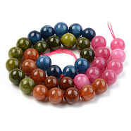 Round Dyed Natural Quartz Beads Strands, Segmented Multi-color Beads, Mixed Color, 10.5mm, Hole: 1mm, about 40pcs/strand, 14.88 inch(37.8cm)(G-T132-013C-01)