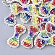 Non Woven Fabric Costume Accessories, with Plastic and Sequins/ Paillettes and ABS Plastic Imitation Pearl, Hair Findings Accessories, Bowknot, Colorful, 59~60x29~30x8mm(FIND-T063-002B)