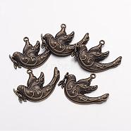 Tibetan Style Alloy Pendants, Peace Dove, Cadmium Free & Nickel Free & Lead Free, Antique Bronze, 21x28x3mm, Hole: 1.5mm(TIBEP-GC128-AB-NR)