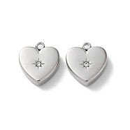 304 Stainless Steel with Rhinestone Pendants, Heart Charms, Stainless Steel Color, 11.5x11x4mm, Hole: 1.4mm(STAS-L022-394P)