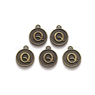 Alloy Pendant Cabochon Settings, For Enamel, Cadmium Free & Lead Free, Flat Round with Letter, Antique Bronze, Letter.Q, 14x12x2mm, Hole: 1.5mm(PALLOY-N156-01Q-AB)
