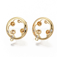 Brass Cubic Zirconia Stud Earring Findings, with Loop, Flat Round, Nickel Free, Real 18K Gold Plated, 15.5x14mm, Hole: 0.9mm, Pin: 1mm(KK-T050-56G-NF)