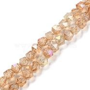 Transparent Electroplate Glass Beads Strands, Faceted, Polygon, AB Color Plated, Sandy Brown, 5.5mm, Hole: 1.2mm, about 70pcs/strand, 14.84 inch(37.7cm)(EGLA-F160-01D)