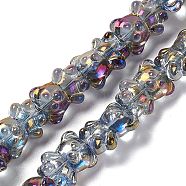 Electroplate Glass Beads Strands, Half Rainbow Plated, Bear, Purple, 15x12x8.5mm, Hole: 1mm, about 44pcs/strand, 25.20 inch(64cm)(EGLA-L030-HR01)
