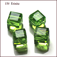 Imitation Austrian Crystal Beads, Grade AAA, Faceted, Cube, Green, 7x8.5x8.5mm, Hole: 0.9~1mm(SWAR-F069-6x6mm-15)