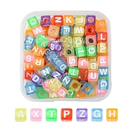 Transparent Acrylic Beads, Horizontal Hole, Cube with Random Mixed Letters, Mixed Color, 5.5~6x5.5~6x5.5~6mm, Hole: 3mm, 100pcs/box(MACR-YW0002-29)