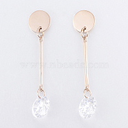 304 Stainless Steel Stud Earrings, with Cubic Zirconia, Rose Gold, 49x10x6mm, Pin: 0.8mm(EJEW-I211-26RG)