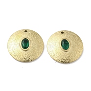 304 Stainless Steel Pendants, with Emerald Rhinestone, Flat Round Charms, Real 14K Gold Plated, 20x3mm, Hole: 1.2mm(STAS-L022-055G)