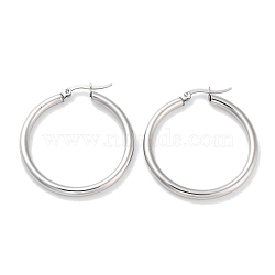 Ring 304 Stainless Steel Hoop Earrings for Women Men, Stainless Steel Color, 9 Gauge, 35x3mm, Pin: 0.6mm(EJEW-B049-01D-P)