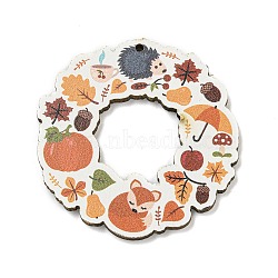 Wood Pendants, Thanksgiving Theme, Colorful, Round, 44.5x38.5x3mm, Hole: 2mm(WOOD-M012-01E)