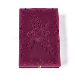 Rose Flower Pattern Velvet Jewelry Set Boxes, Necklace and Earrings, with Cloth and Plastic, Rectangle, Medium Violet Red, 17.5x11.5x5.6cm(VBOX-O003-02)